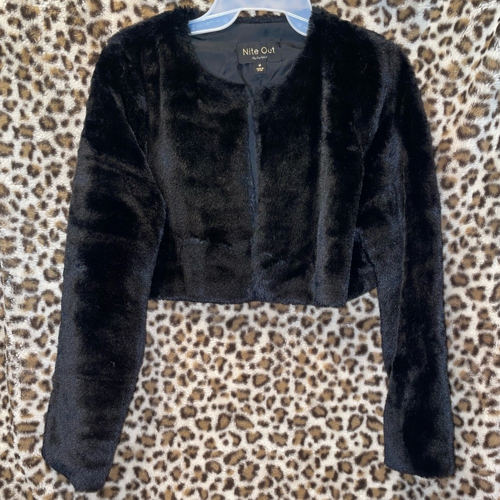 Nigh Out by Say What Crop Faux Fur Coat